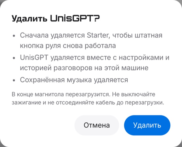 Подтверждение удаления UnisGPT
