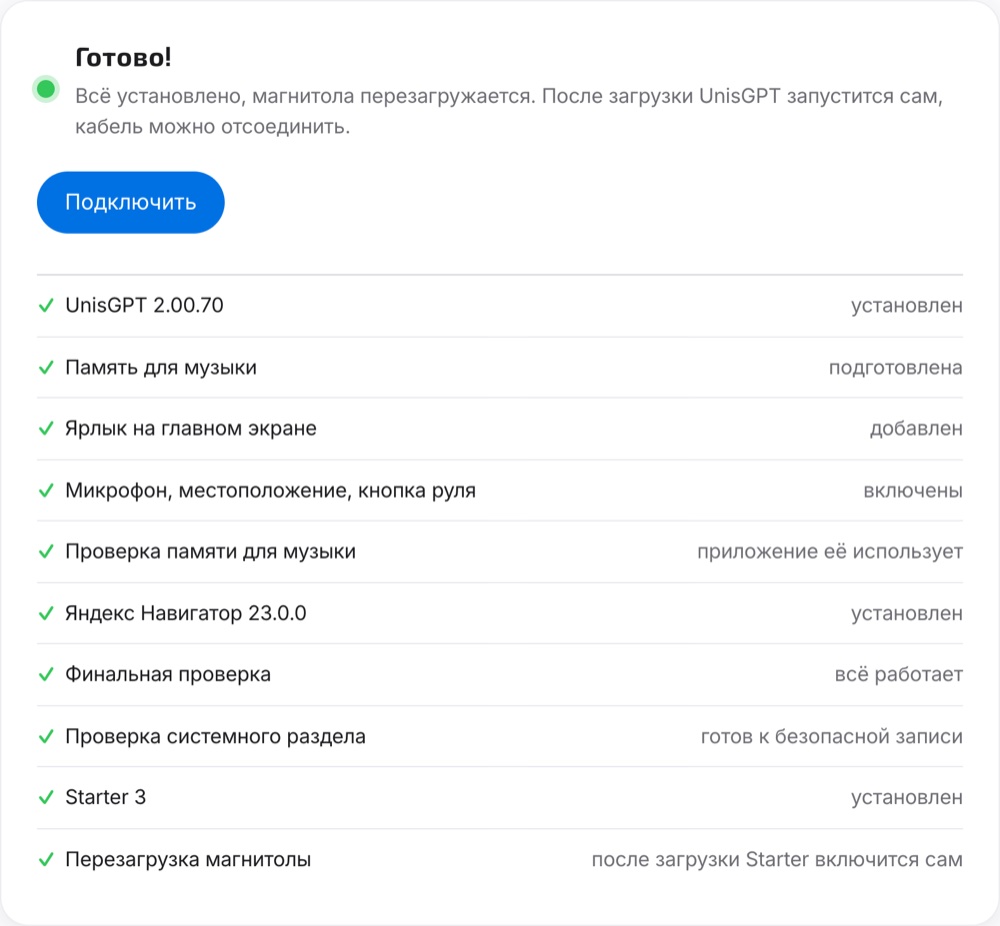 Итог установки: все шаги выполнены